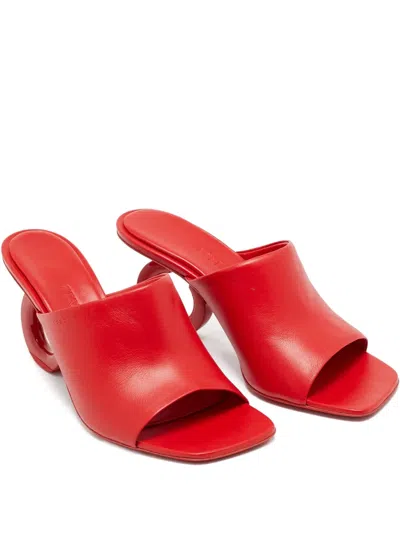Pre-owned Ferragamo Astro Leather Slides In Red