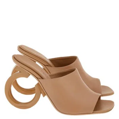 Ferragamo Astro Nappa Heeled Mules In Brown