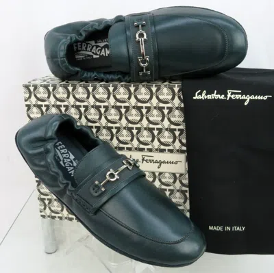 Pre-owned Ferragamo Asture Green Leather Gancini Bit Moccasin Driving Loafers Us 13 M