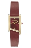 Ferragamo Women's Swiss Asymetrique Burgundy Leather Strap Watch 22x36mm In Yellow Gold