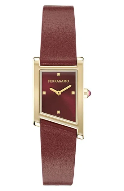 FERRAGAMO FERRAGAMO ASYMETRIQUE LEATHER STRAP WATCH, 22MM X 36MM