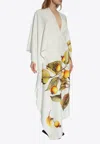 Ferragamo Long White Asymmetric Dress With Graphic Print In Viscose Blend Woman In White