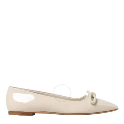 Ferragamo Asymmetric Bow Ballet Flats In White