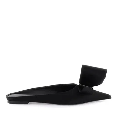 Ferragamo Asymmetric-bow Satin Mules In Black