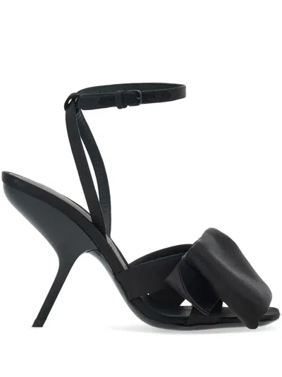 Ferragamo Asymmetric-bow Satin Sandals In Black