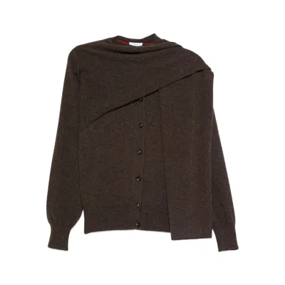 Ferragamo Asymmetric Button-up Cardigan In Brown