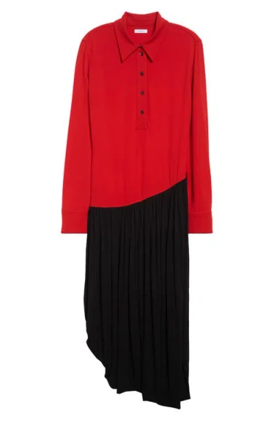 Ferragamo Asymmetric Colorblock Long Sleeve Shirtdress In Red