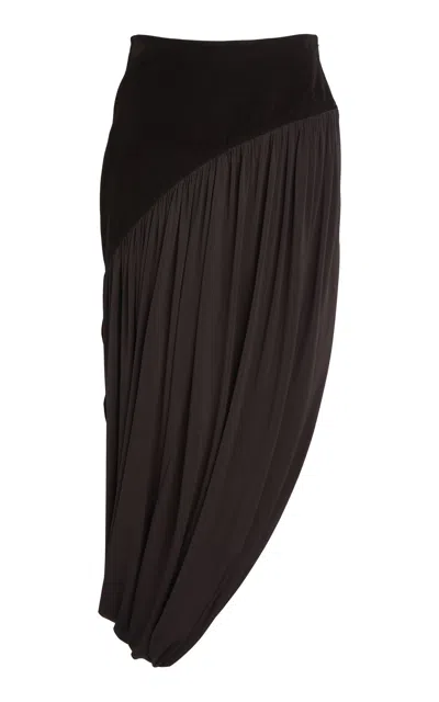 Ferragamo Asymmetric Cotton-blend Midi Skirt In Brown