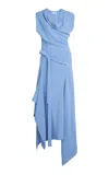 Shop Ferragamo Asymmetric Crepe Midi Dress In Blue