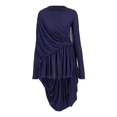 Ferragamo Asymmetric Drape Jersey Dress In Blue
