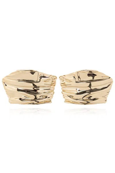 Ferragamo Asymmetric Draped Earrings In Gold