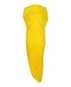 Ferragamo Asymmetric Draped Midi Dress In Yellow