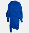 Ferragamo Draped One Shoulder Long Sleeve Dress In Blue