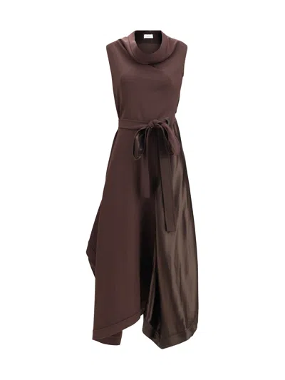 Ferragamo Asymmetric Dress Crafted From Stretch Viscose Cady In Brown