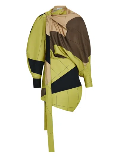 Ferragamo Asymmetric Printed Dress In Green