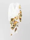 Ferragamo Asymmetric Botanical Print Midi Dress In White