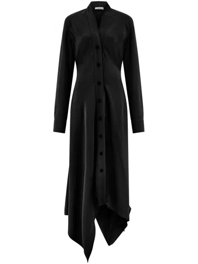 Ferragamo Shirt Dress With Handkerchief Hem In Black