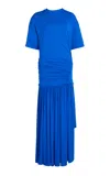 Ferragamo Asymmetric Jersey Midi Dress In Blue