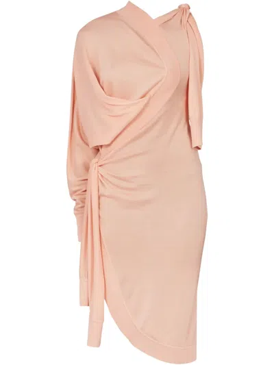 Ferragamo Asymmetric Knitted Dress In Pink