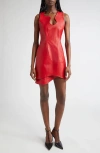 Ferragamo Plunge Sleeveless Leather Mini Dress In New Red