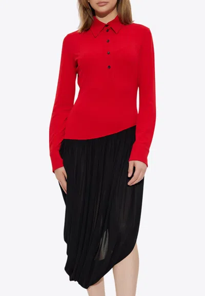 FERRAGAMO ASYMMETRIC MIDI SHIRT DRESS