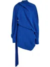 Ferragamo Draped One Shoulder Long Sleeve Dress In 蓝色