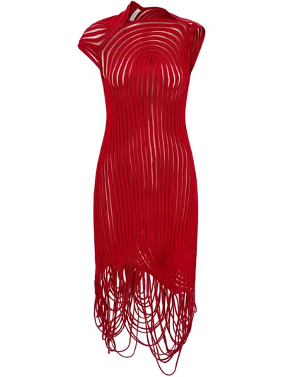Ferragamo Asymmetric Mini Dress In Red
