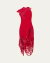 Ferragamo Asymmetric Ornate Illusion Dress In New Red