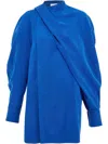 Ferragamo Draped One Shoulder Long Sleeve Dress In Blue