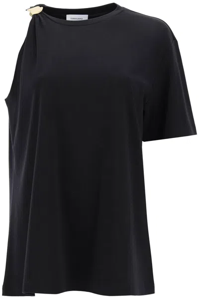 Ferragamo Asymmetric T-shirt With Golden Clip In Black