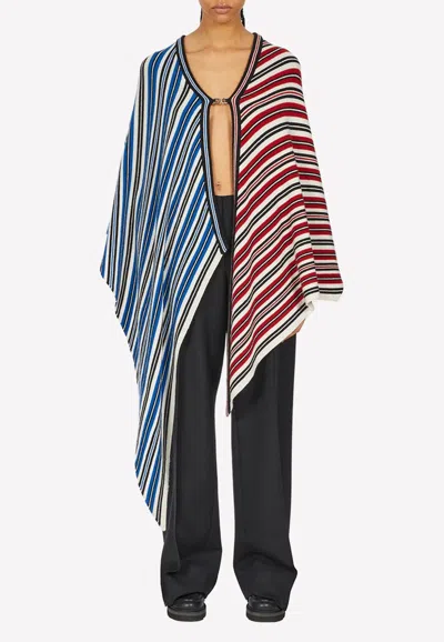 FERRAGAMO ASYMMETRIC TWO-TONE STRIPED PONCHO,111444 K 757159 ROYAL/NERO