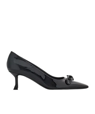 Ferragamo Asymmetrical Bow Cat Heels In Black