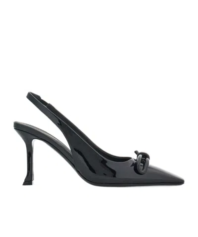 Ferragamo Asymmetrical Bow Heel Shoes In Black