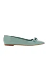 Ferragamo Bow-detailing Leather Ballerina Shoes In Green
