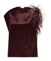 Ferragamo Asymmetric Top With Feather Bouquet In Brown