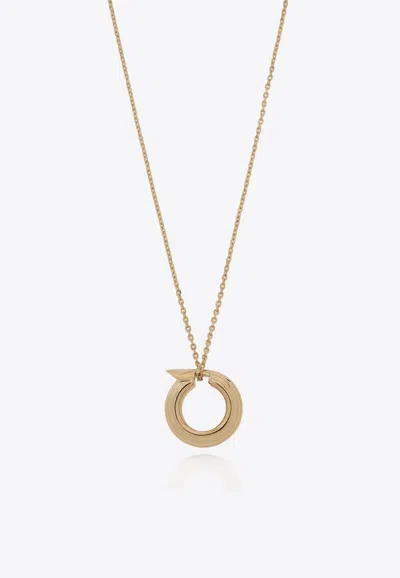 Ferragamo Asymmetrical Gancini Pendant Necklace In Gold