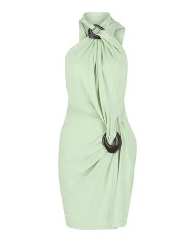 Ferragamo Asymmetrical Gathered Dress In Green