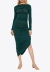 Ferragamo Asymmetrical Ruched Midi Dress In Animal Print