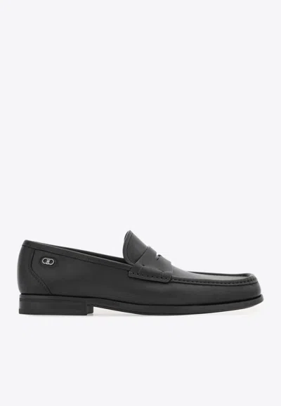 Ferragamo Athen Gancini Leather Penny Loafers In Black