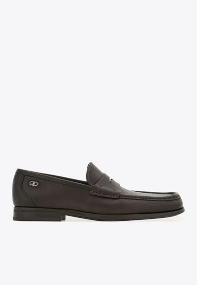 Ferragamo Athen Gancini Leather Penny Loafers In Brown