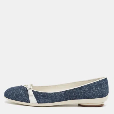 Pre-owned Ferragamo Audrey Size 35.5 Blue Denim And Leather Ballet Flats