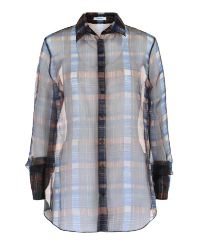 Ferragamo August Organza Check Button-front Shirt