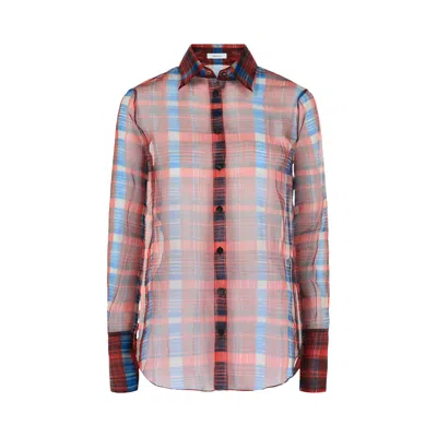 Pre-owned Ferragamo August Organza Check Button-front Shirt 'bone' | Cream | Women's Size 36