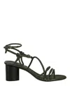 Ferragamo Augusta Leather Heel Sandals In Green