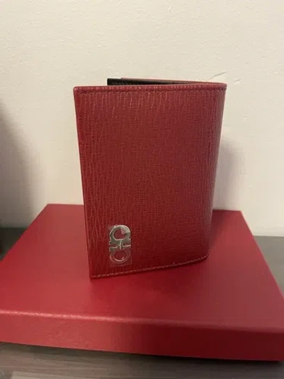 Pre-owned Ferragamo Authentic Salvatore  Revival Men Id Holder Leather Bifold Red $495