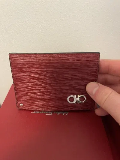 Pre-owned Ferragamo Authentic Salvatore  Revival Men Id Pullout Holder Leather Red $495
