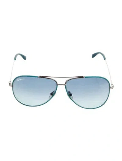 Pre-owned Ferragamo Aviator Gradient Sunglasses In Blue/silver