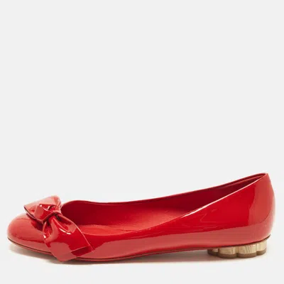 Pre-owned Ferragamo Avola Size 39 Red Patent Leather Ballet Flats