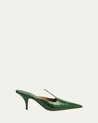 Ferragamo Avril Croc-embossed Leather Mule Pumps