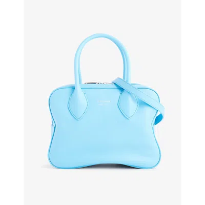 Ferragamo Azur Star Curved Leather Top-handle Bag In Blue